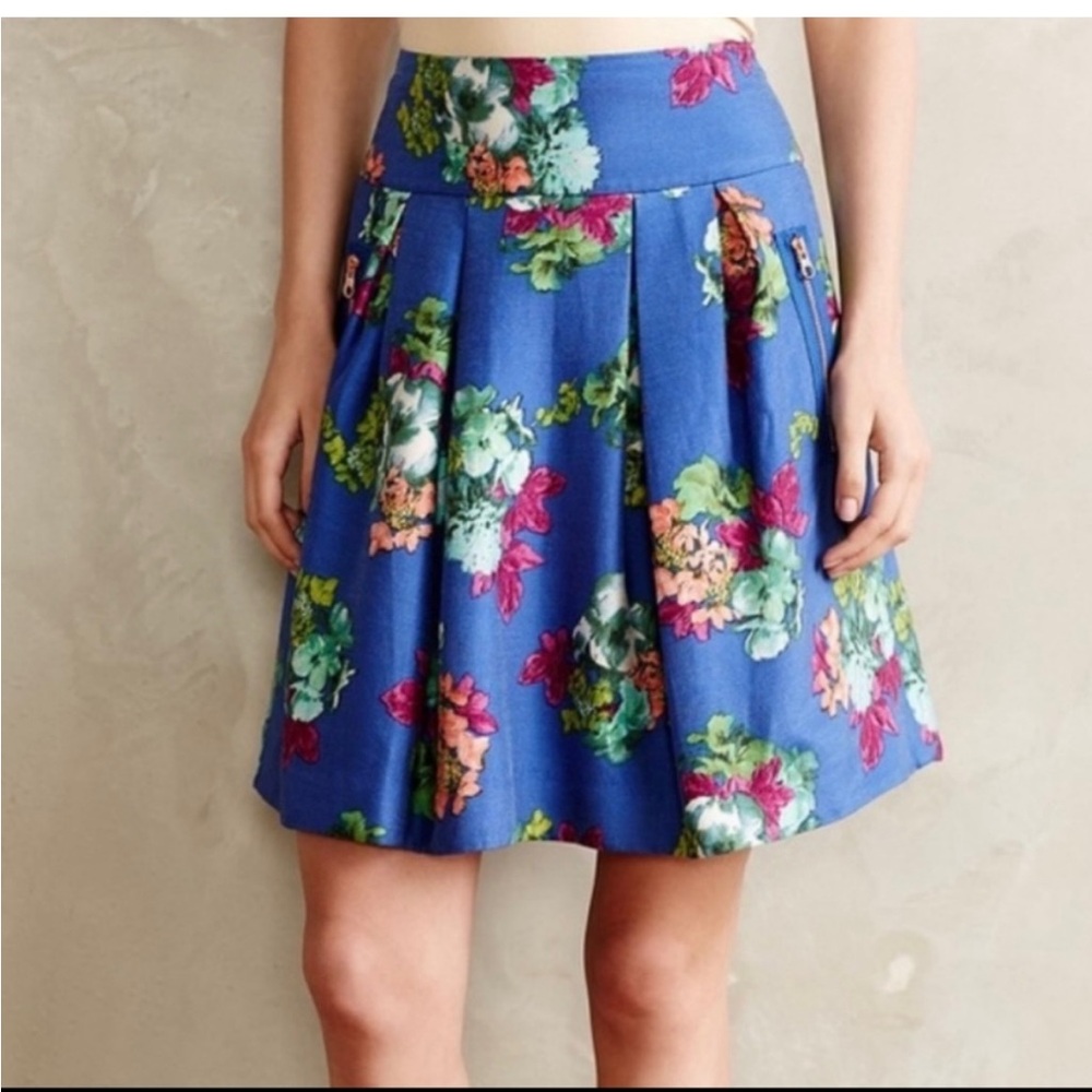 MAEVE Anthropologie Pleated Floral Skirt Zipper A-line size 10